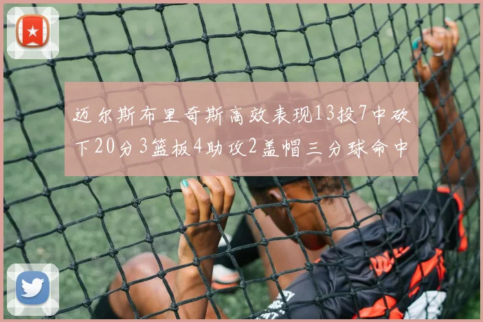 迈尔斯布里奇斯高效表现13投7中砍下20分3篮板4助攻2盖帽三分球命中率出色